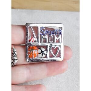 Vintage Sports Mom Square Pin Soccer Football Balls Silver Tone Mom Gift Brooch